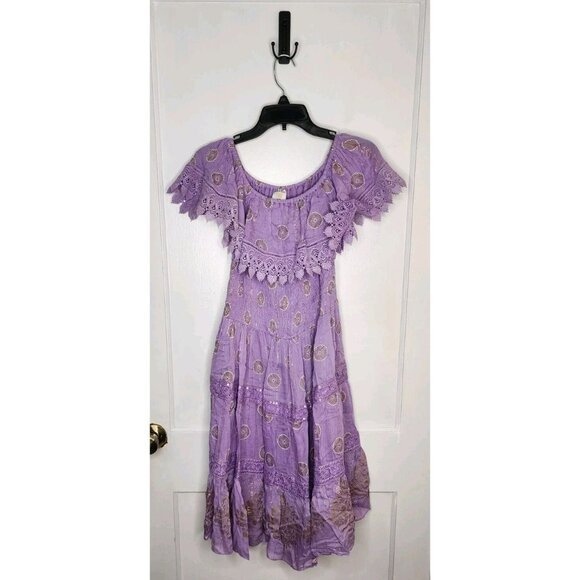 NWT Sz S/M Ananta Made In India 100% Rayon Purple Gold Mandala Dress Boho - Picture 1 of 5